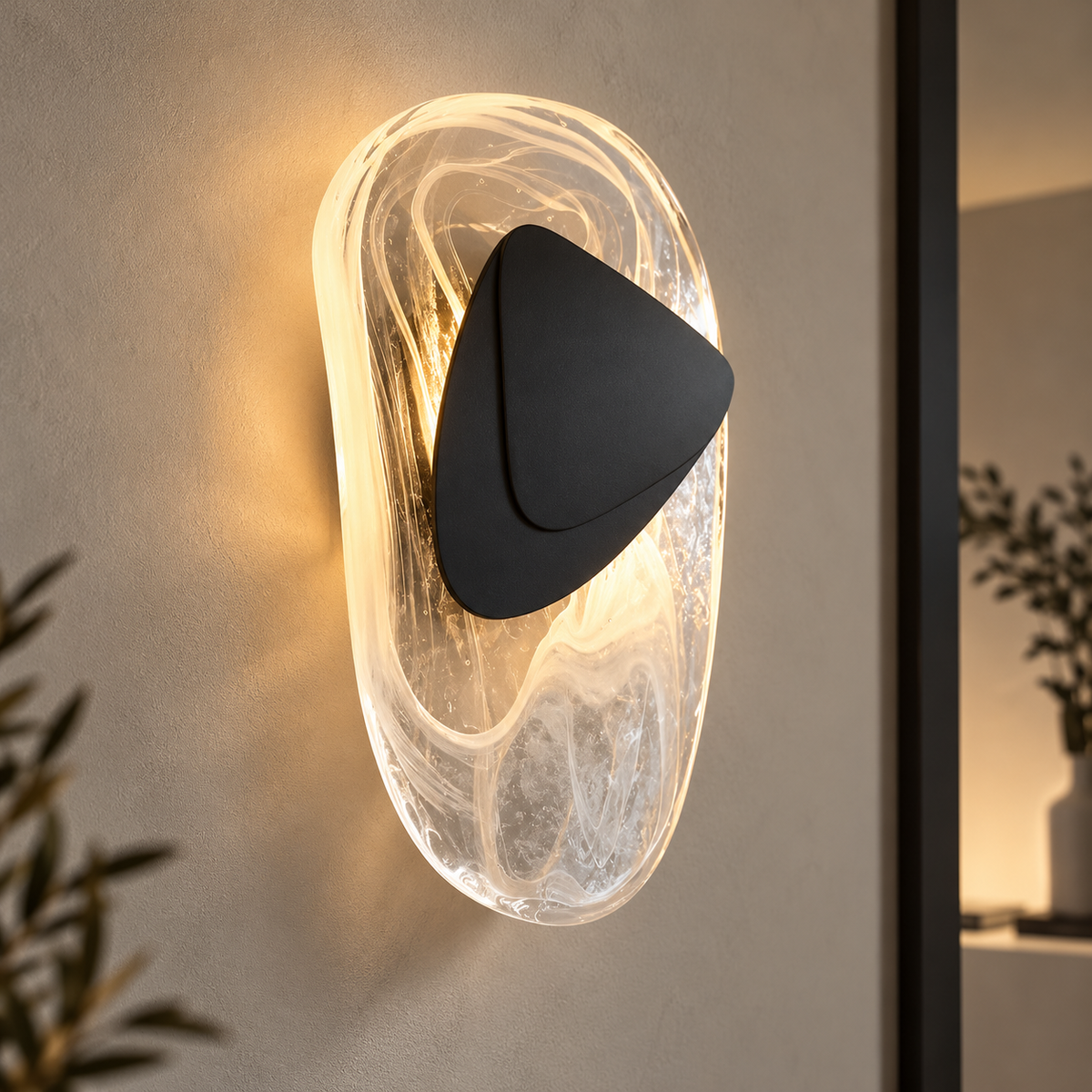 Glazen LED Wandlamp met IJzeren Basis – Zwart of Goud | Warm, Koud of 3-kleuren Licht