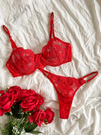 Bloemenborduursel BH & Slip Set – Semi-doorschijnende Mesh Lingerie voor Vrouwen