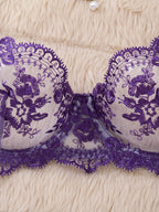 ELEGANT Embroidered Lingerieset met Mesh String – Semi-doorschijnend