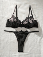 Bloemenborduursel BH & Slip Set – Semi-doorschijnende Mesh Lingerie voor Vrouwen