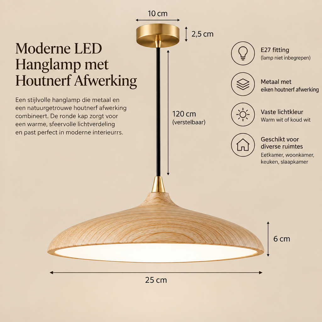 DISC Design Hanglamp Houten afwerking – Moderne LED