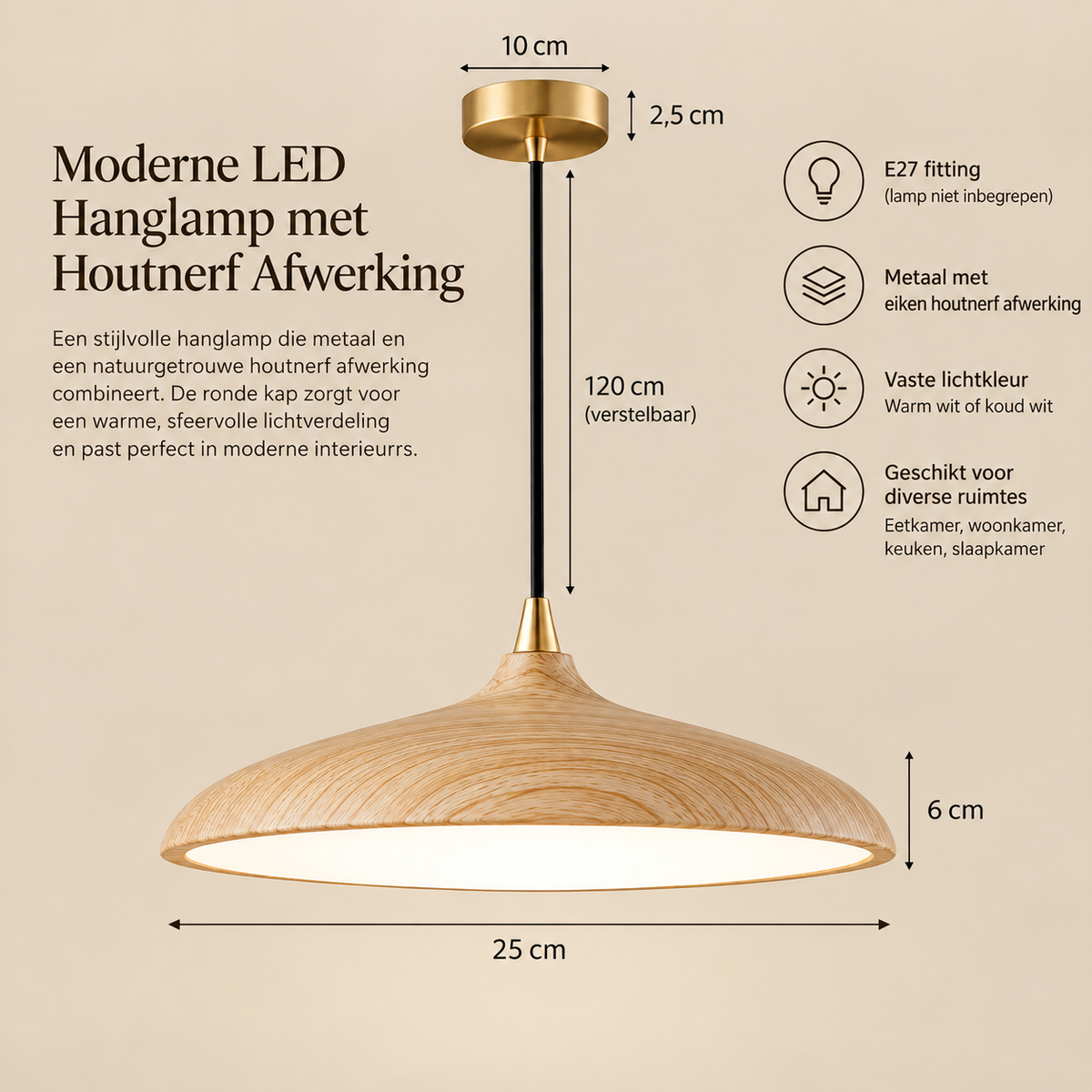 DISC Design Hanglamp Houten afwerking – Moderne LED