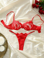 Bloemenborduursel BH & Slip Set – Semi-doorschijnende Mesh Lingerie voor Vrouwen