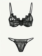 Bloemenborduursel BH & Slip Set – Semi-doorschijnende Mesh Lingerie voor Vrouwen