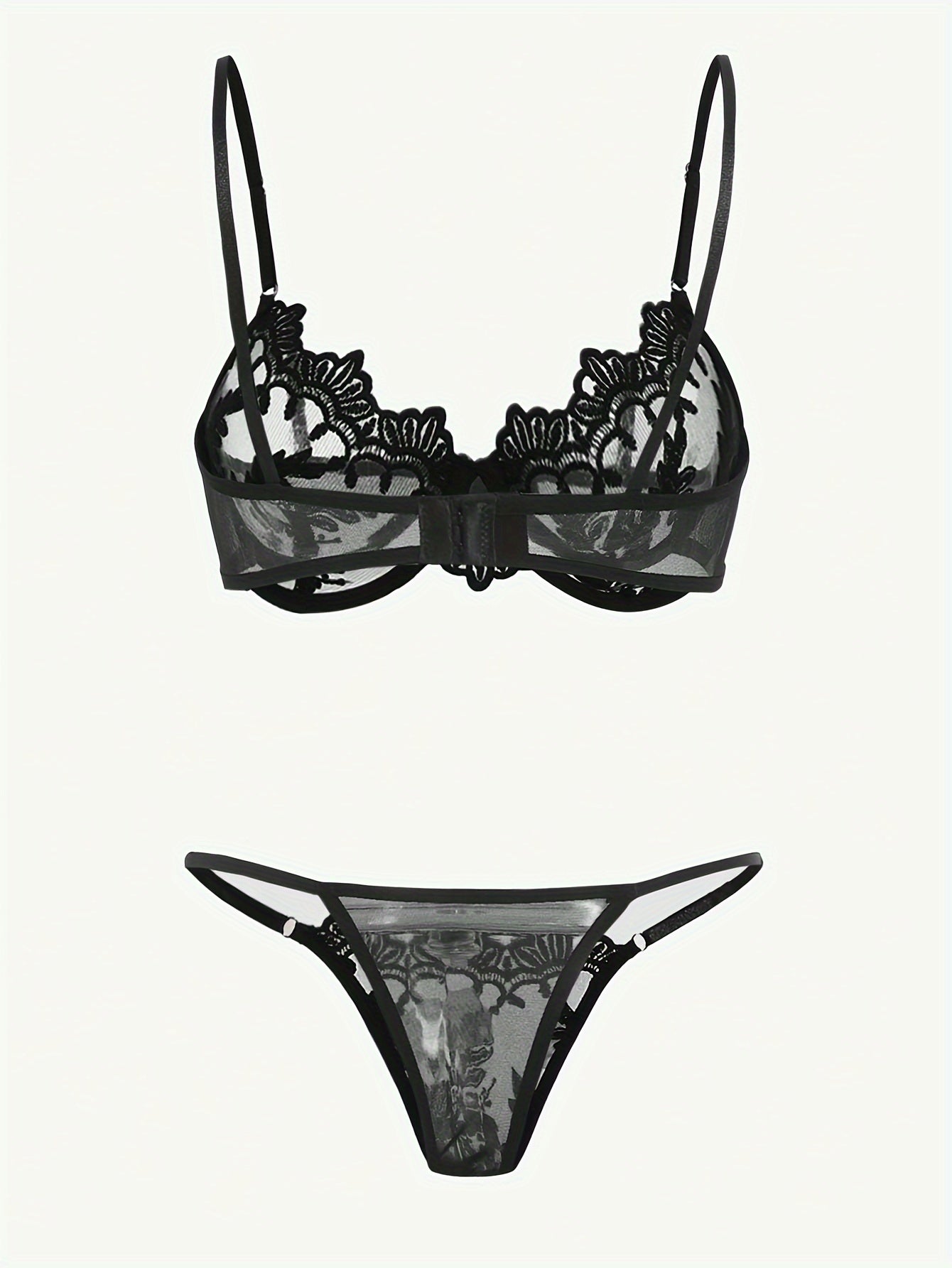 Bloemenborduursel BH & Slip Set – Semi-doorschijnende Mesh Lingerie voor Vrouwen