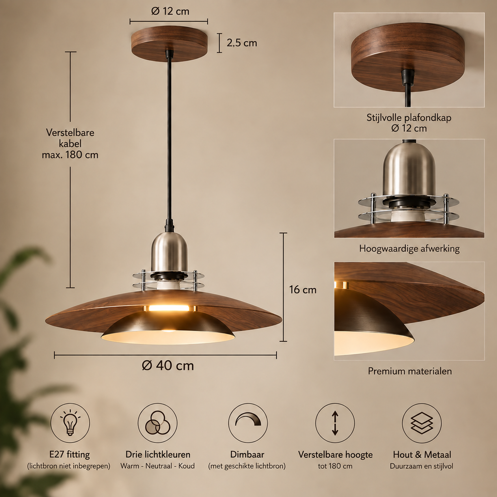 UFO-hanglamp van ijzer met driekleurige dimfunctie