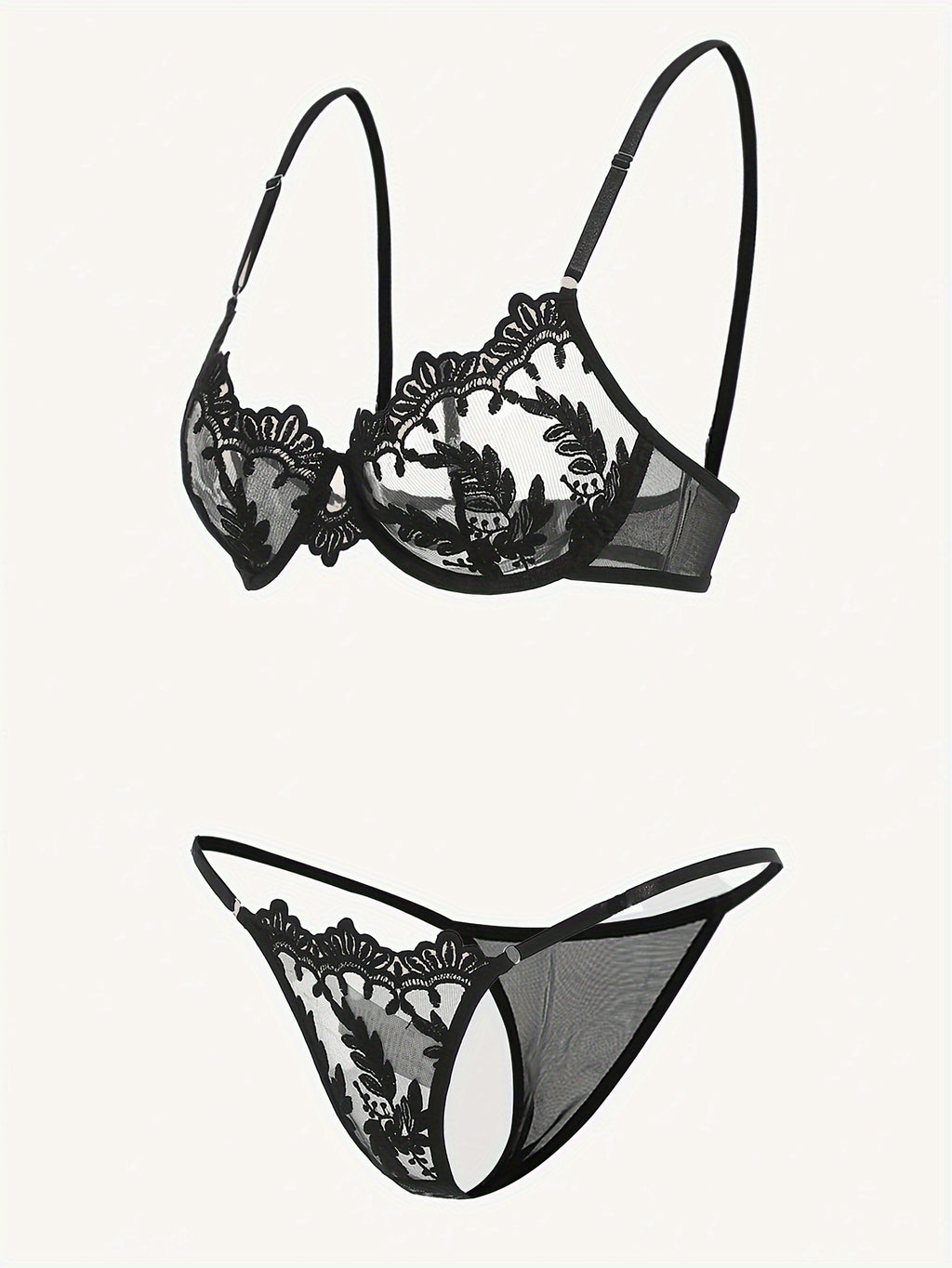 Bloemenborduursel BH & Slip Set – Semi-doorschijnende Mesh Lingerie voor Vrouwen