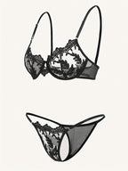 Bloemenborduursel BH & Slip Set – Semi-doorschijnende Mesh Lingerie voor Vrouwen