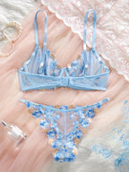 Zomer Lingerie Set Dames - Blauw Mesh & Bloem