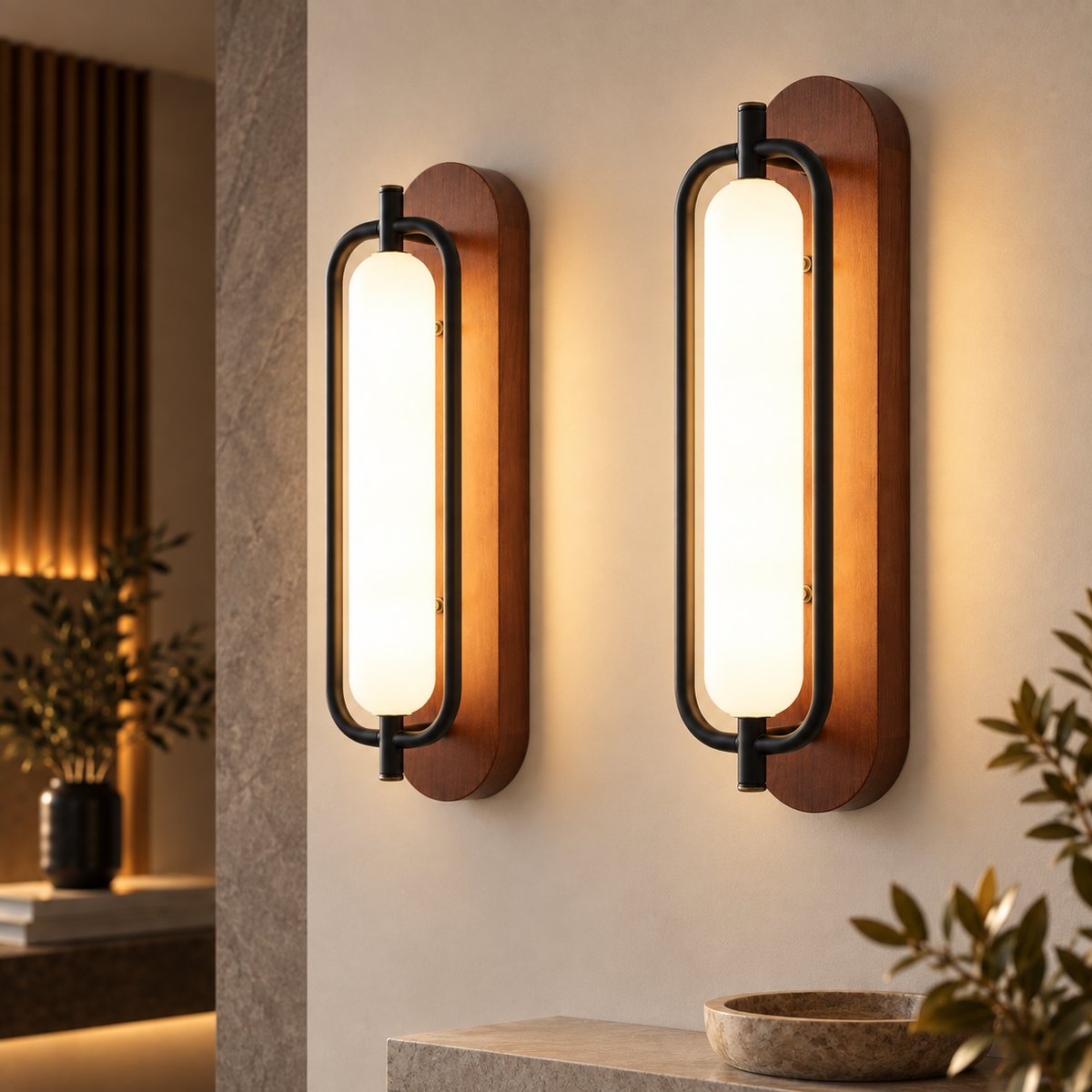 Houten wandlamp met acryl kap – 18W LED