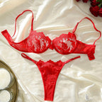 Bloemenborduursel BH & Slip Set – Semi-doorschijnende Mesh Lingerie voor Vrouwen