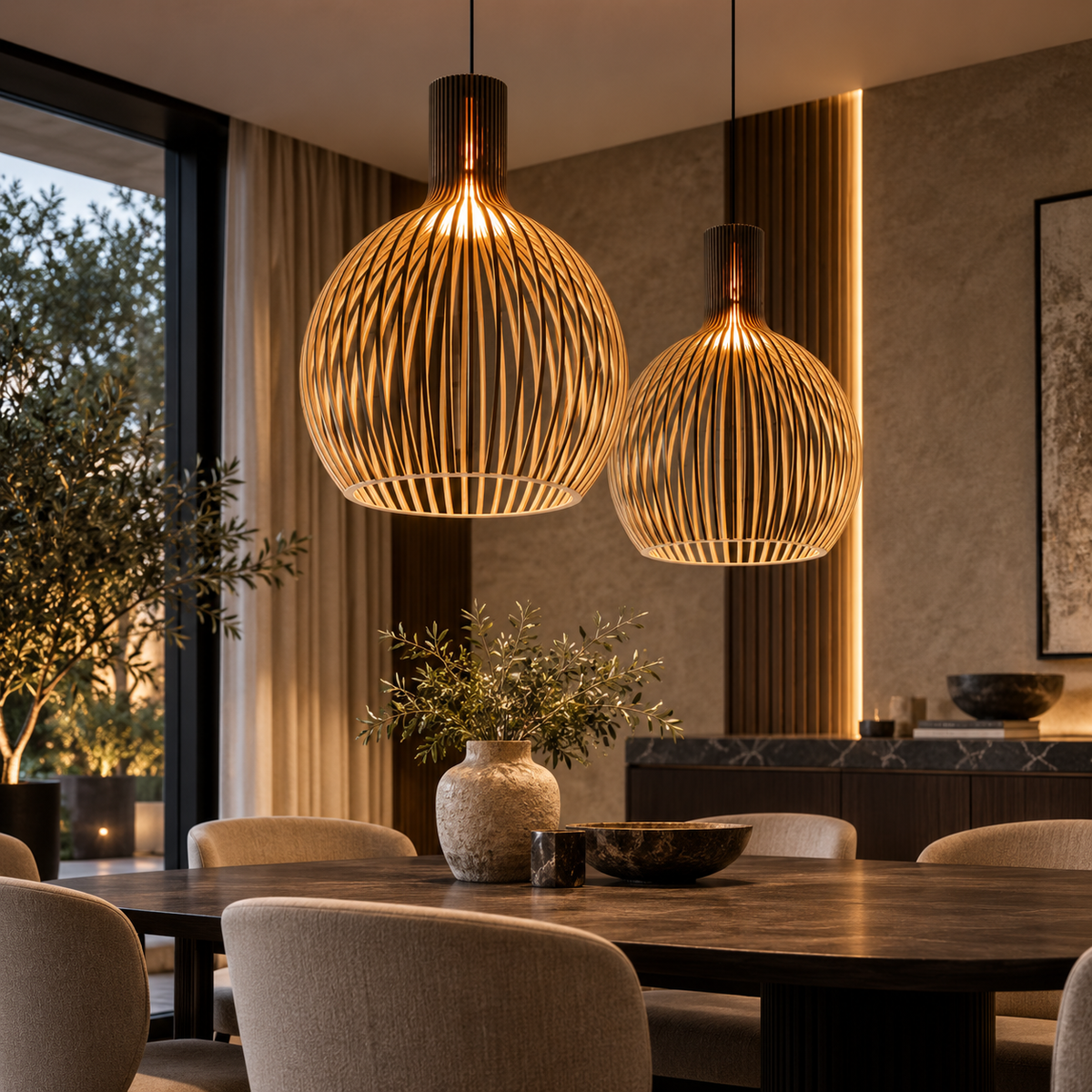 Luxe houten hanglamp - ronde bol