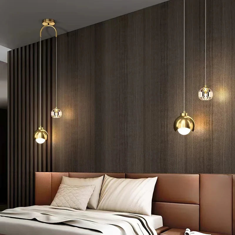 Arc Arm Crystal Pendant Light – Black & Gold