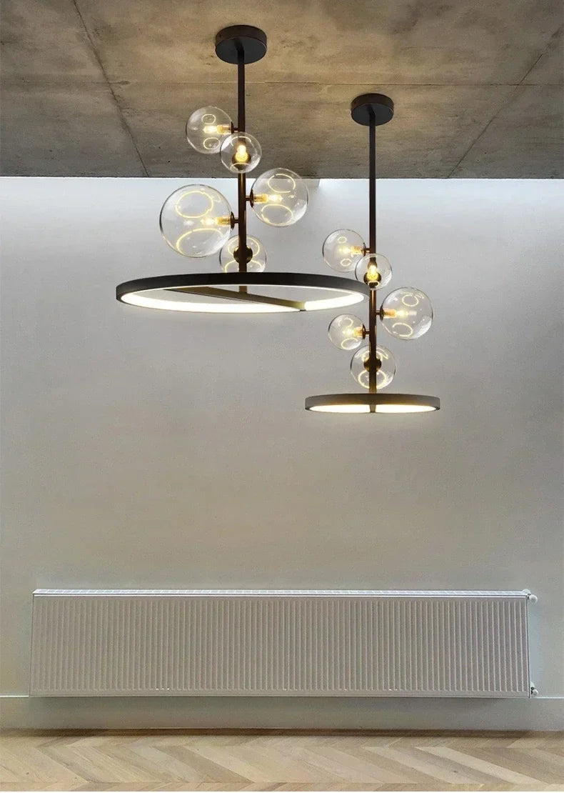 NOSTAGA Glass Circle Pendant Light – LED Chandelier (horizontal)