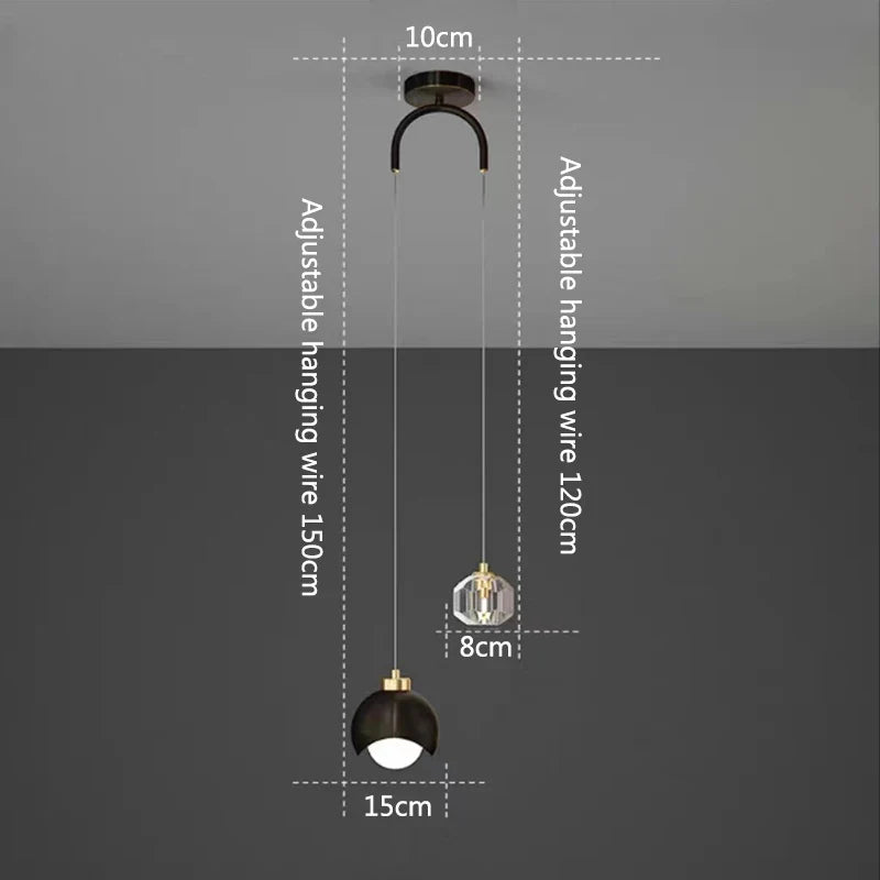 Arc Arm Crystal Pendant Light – Black & Gold