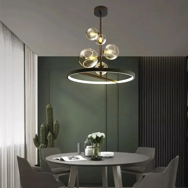 NOSTAGA Glass Circle Pendant Light – LED Chandelier (horizontal)