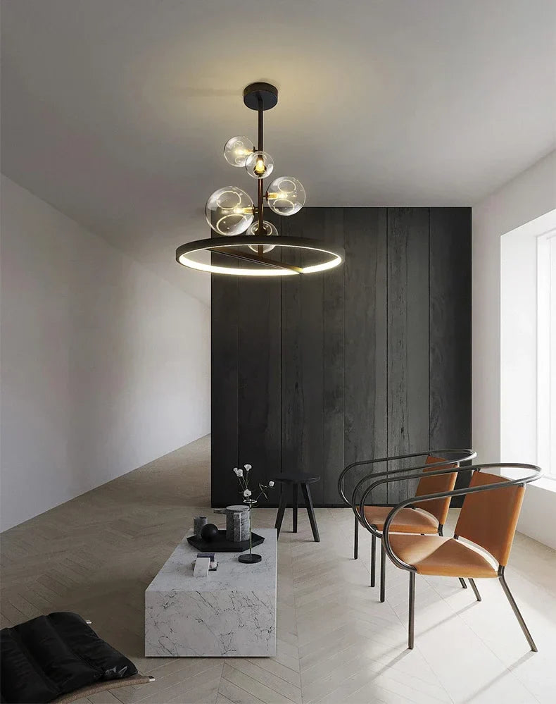 NOSTAGA Glass Circle Pendant Light – LED Chandelier (horizontal)