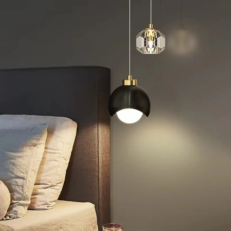 Arc Arm Crystal Pendant Light – Black & Gold