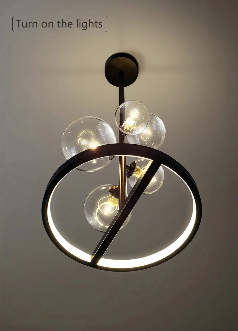 NOSTAGA Glass Circle Pendant Light – LED Chandelier (horizontal)