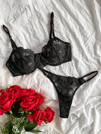 Bloemenborduursel BH & Slip Set – Semi-doorschijnende Mesh Lingerie voor Vrouwen