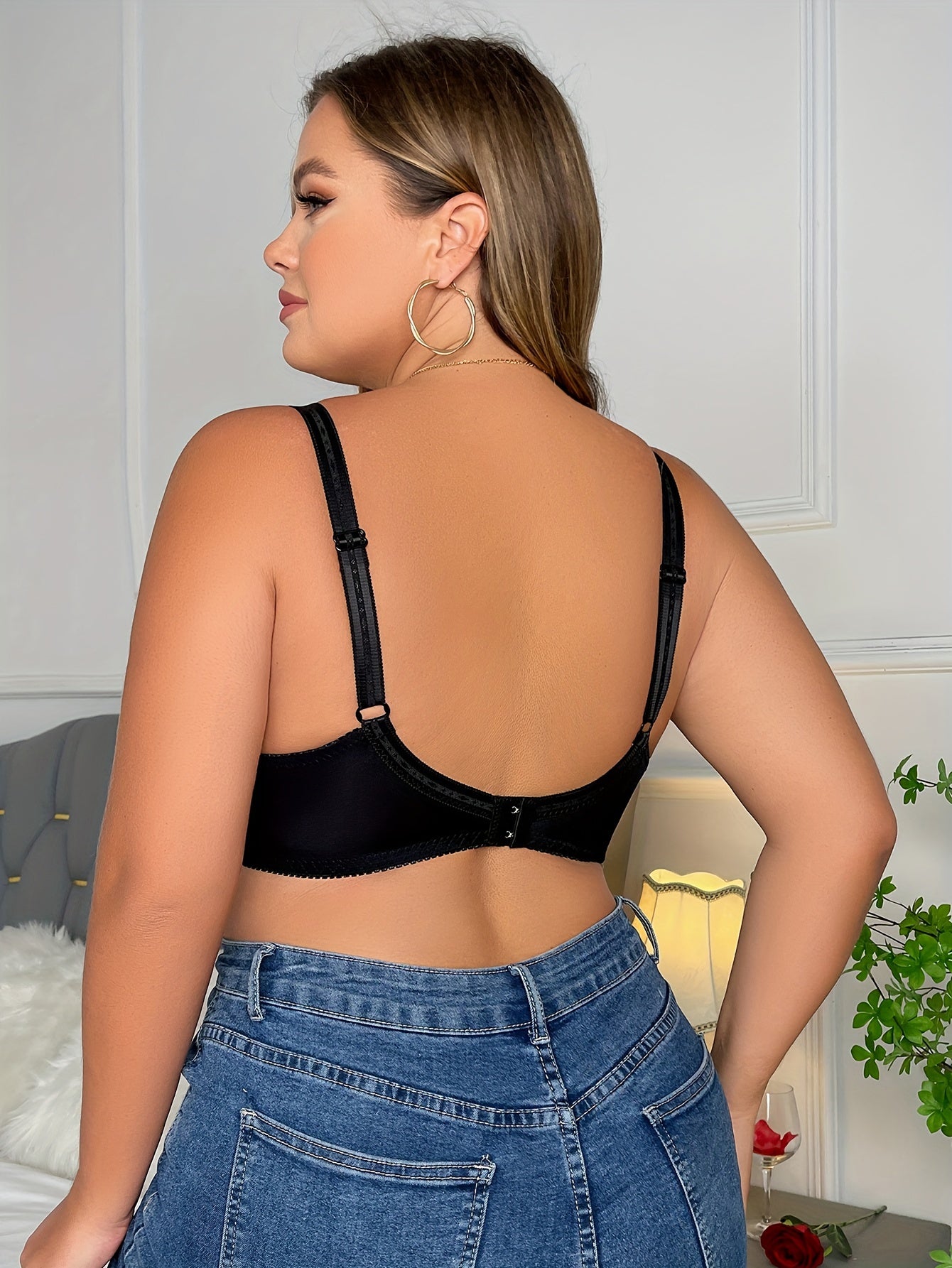 Plus-size comfortbeha — contrastkant met bloemen, medium stretch