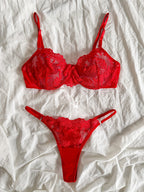 Bloemenborduursel BH & Slip Set – Semi-doorschijnende Mesh Lingerie voor Vrouwen