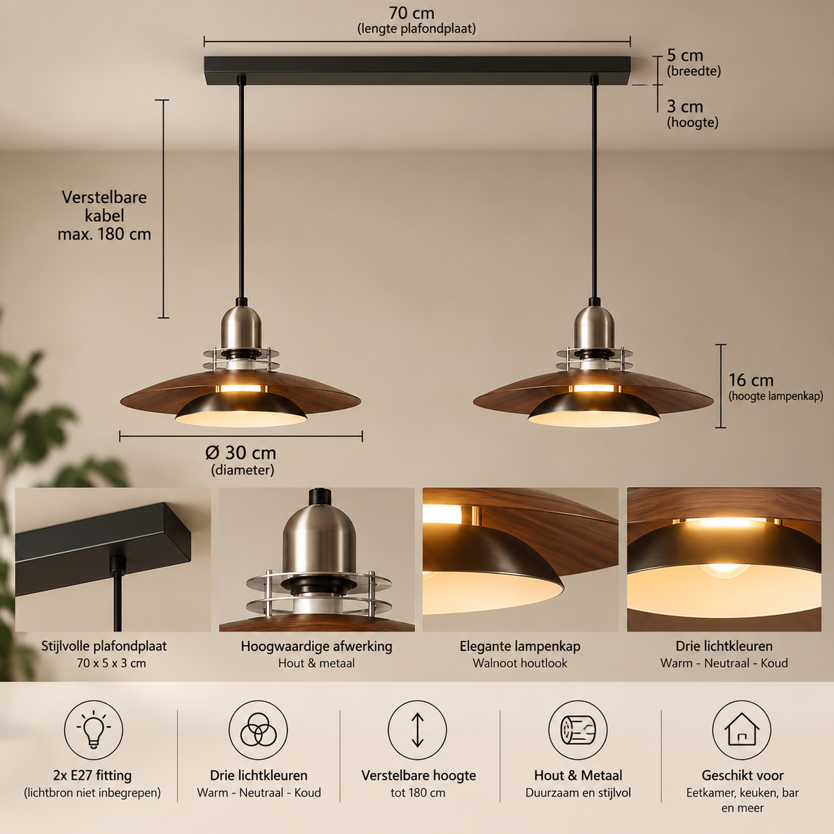 UFO-hanglamp van ijzer met driekleurige dimfunctie
