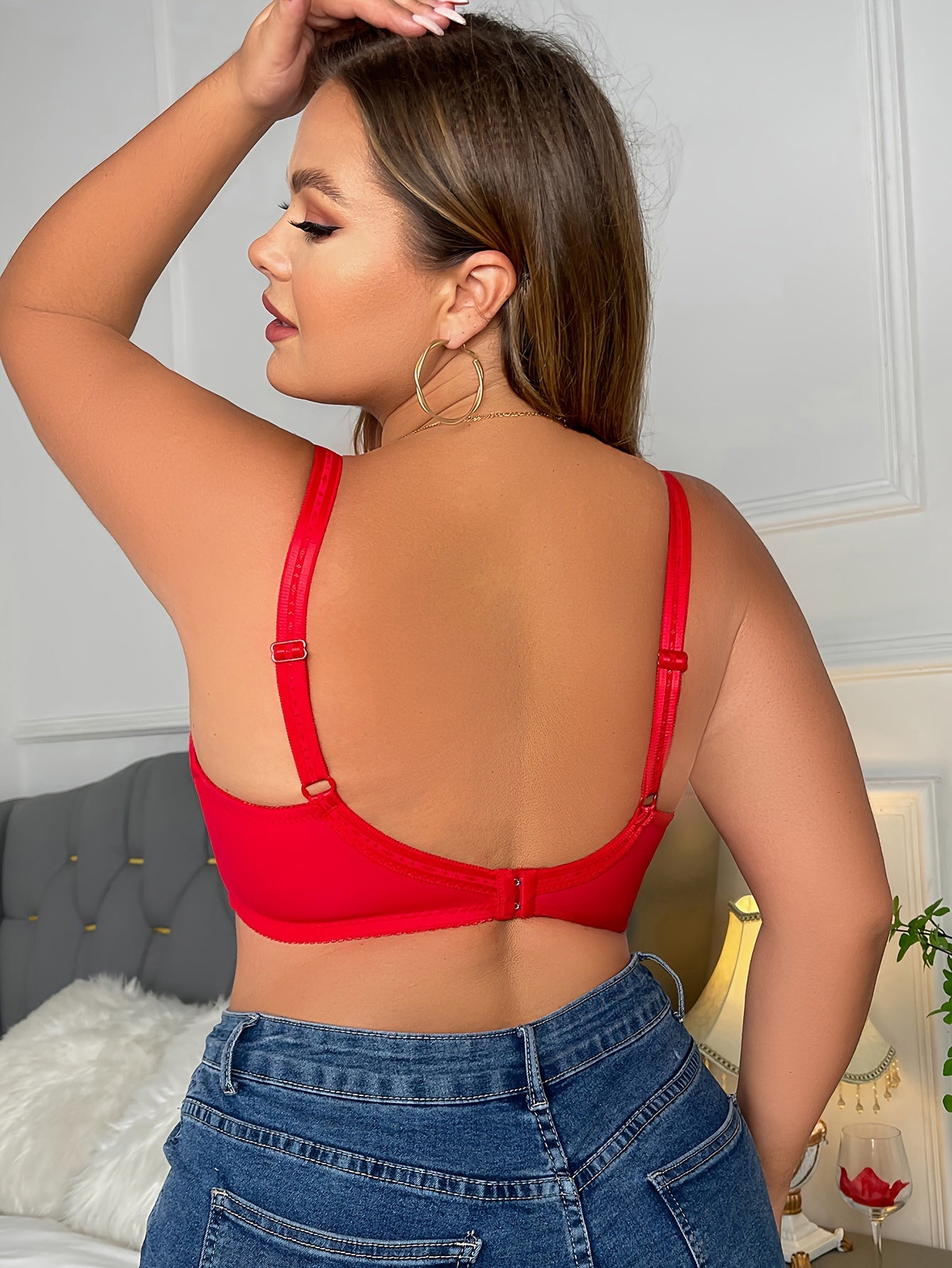 Plus-size comfortbeha — contrastkant met bloemen, medium stretch