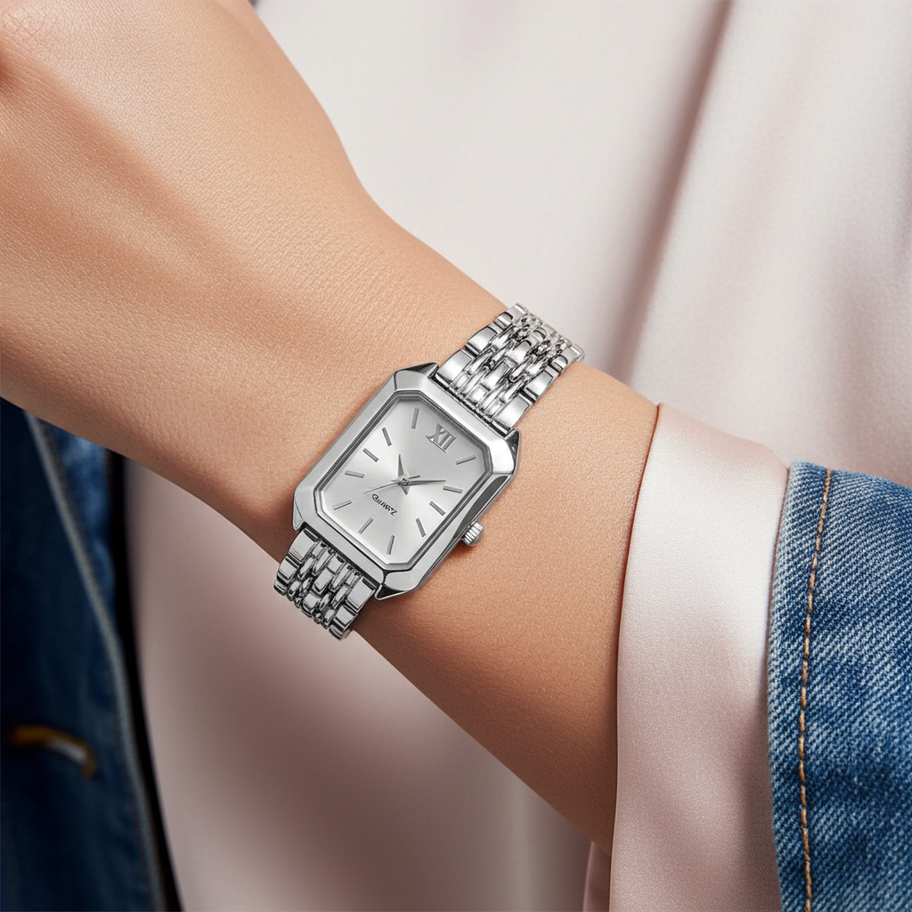 Barlèdome Dames Horloge Zilverkleurig - Rechthoekig Quartz Polshorloge 8674z