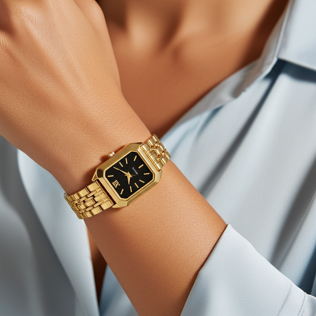 Barlèdome Dames Horloge Goudkleur zwart - Rechthoekig Quartz Polshorloge 5981