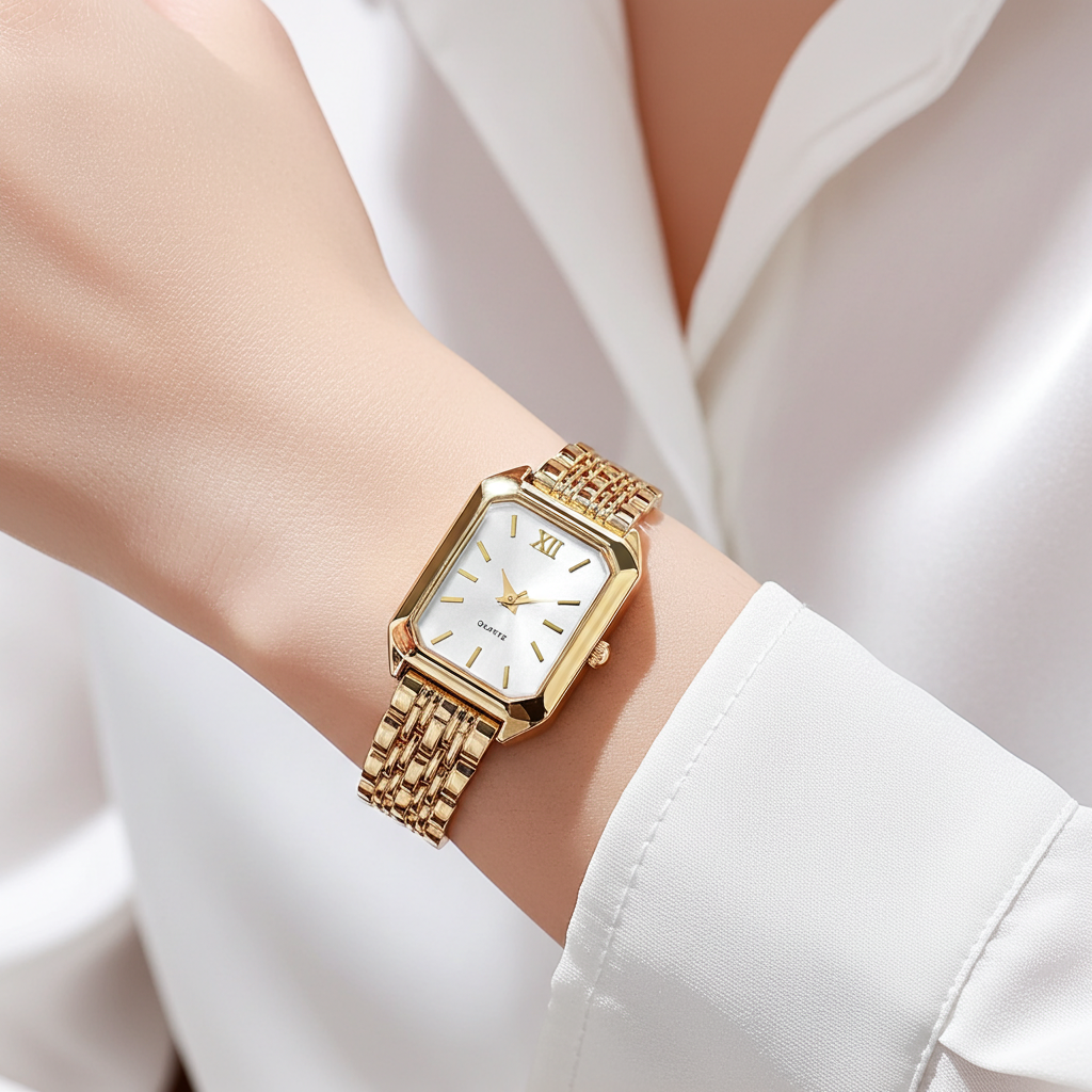 Barlèdome Dames Horloge Goudkleurig - Rechthoekig Quartz Polshorloge 5979