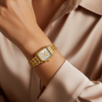 Barlèdome Dames Horloge Goudkleur Wit - Rechthoekig Quartz Polshorloge - Luxe RVS Horloge met Romeinse Cijfers