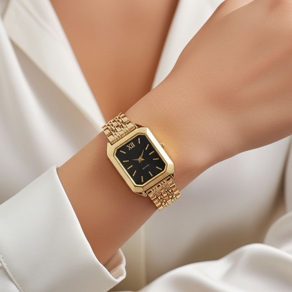 Barlèdome Dames Horloge Goudkleur zwart - Rechthoekig Quartz Polshorloge 5981