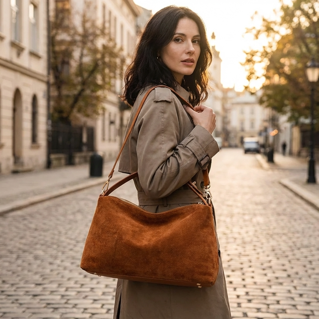 Crossbody Handtas - Imitatiesuède Pillow Schoudertas met Rits