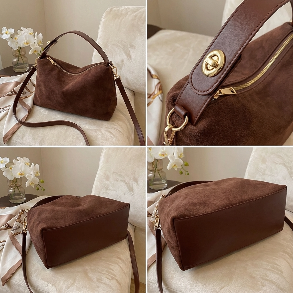 Crossbody Handtas - Imitatiesuède Pillow Schoudertas met Rits