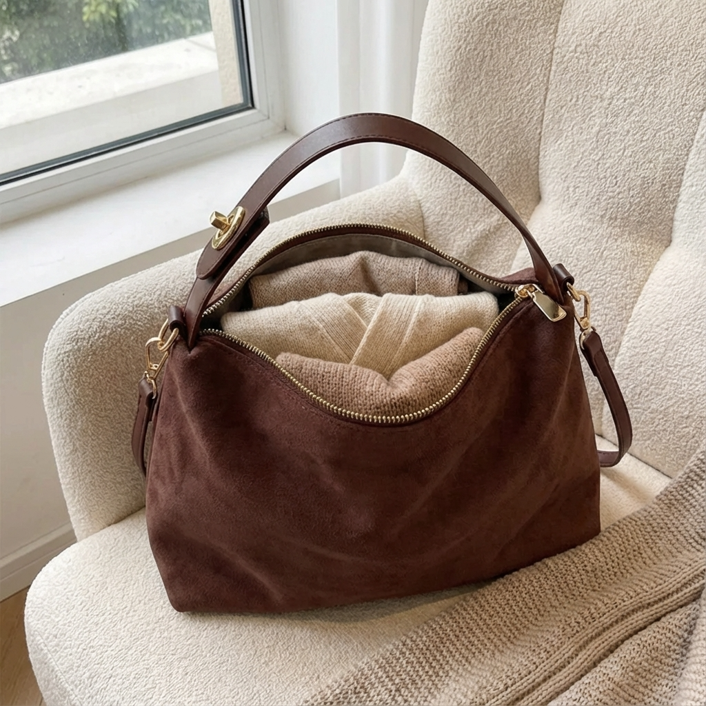 Crossbody Handtas - Imitatiesuède Pillow Schoudertas met Rits