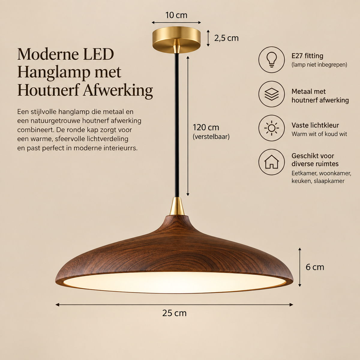 DISC Design Hanglamp Houten afwerking – Moderne LED