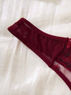 3-delige Bloemenborduursel Lingerieset – Semi-doorschijnbare Cami & String