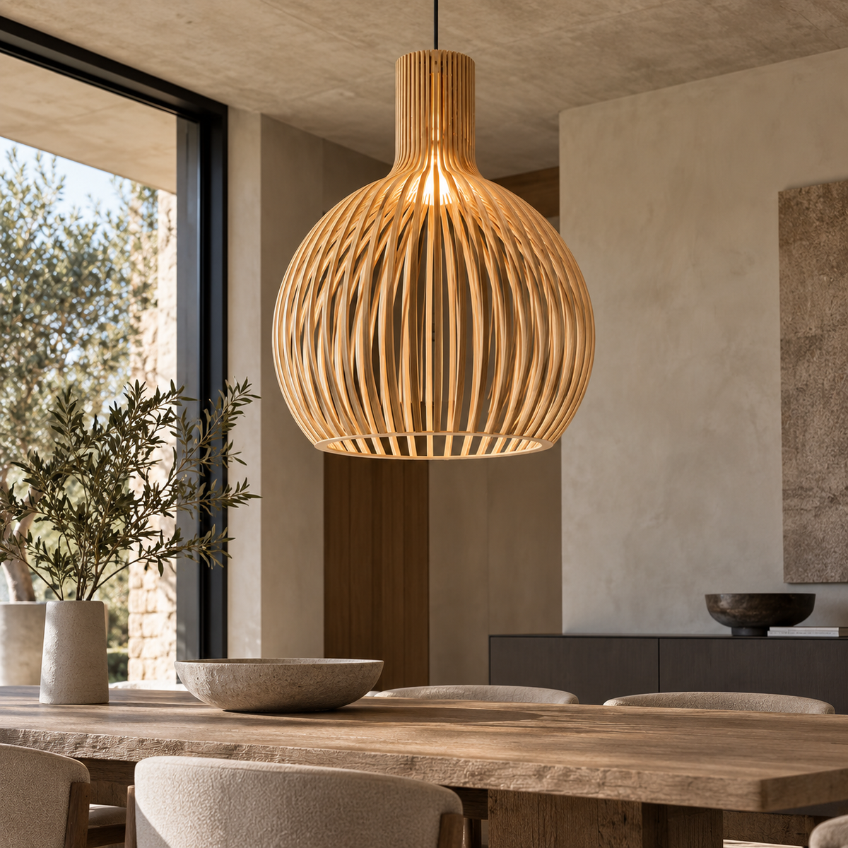 Luxe houten hanglamp met rond