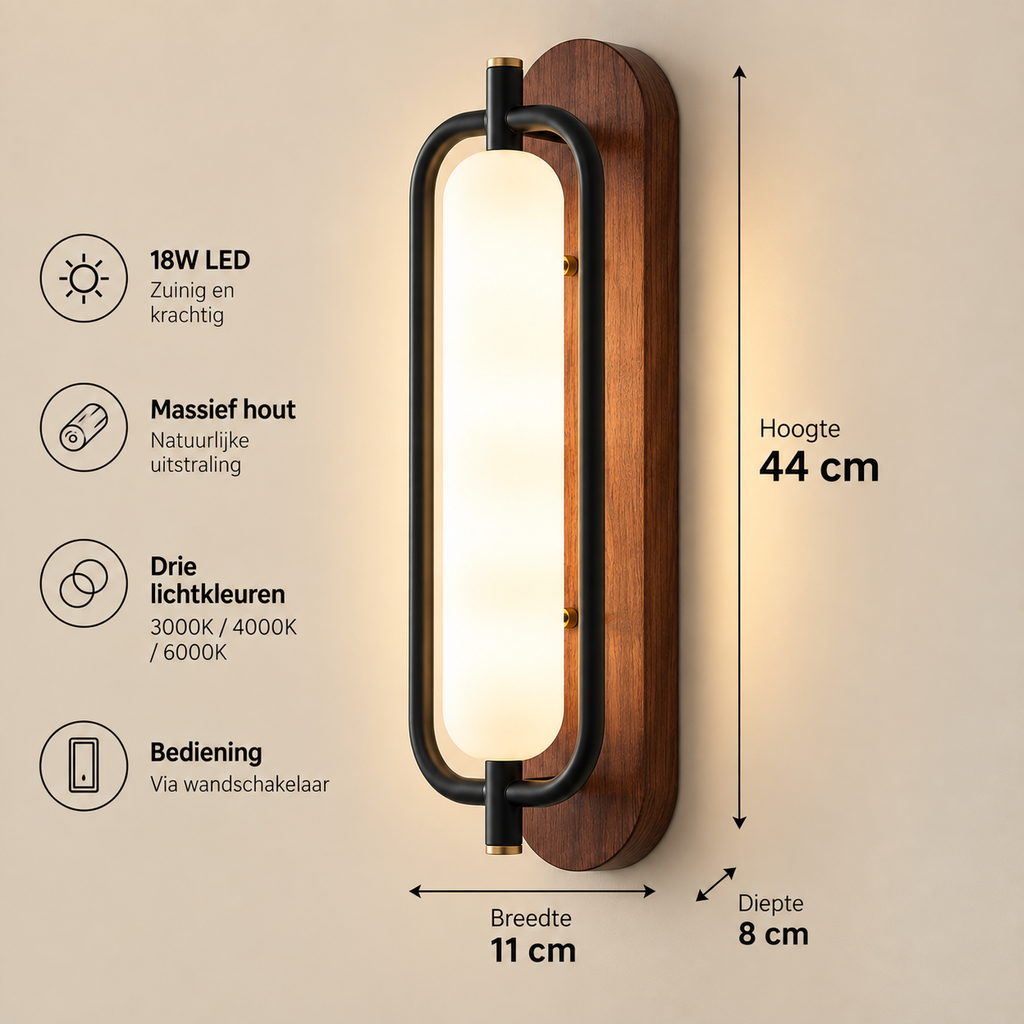 Houten wandlamp met acryl kap – 18W LED