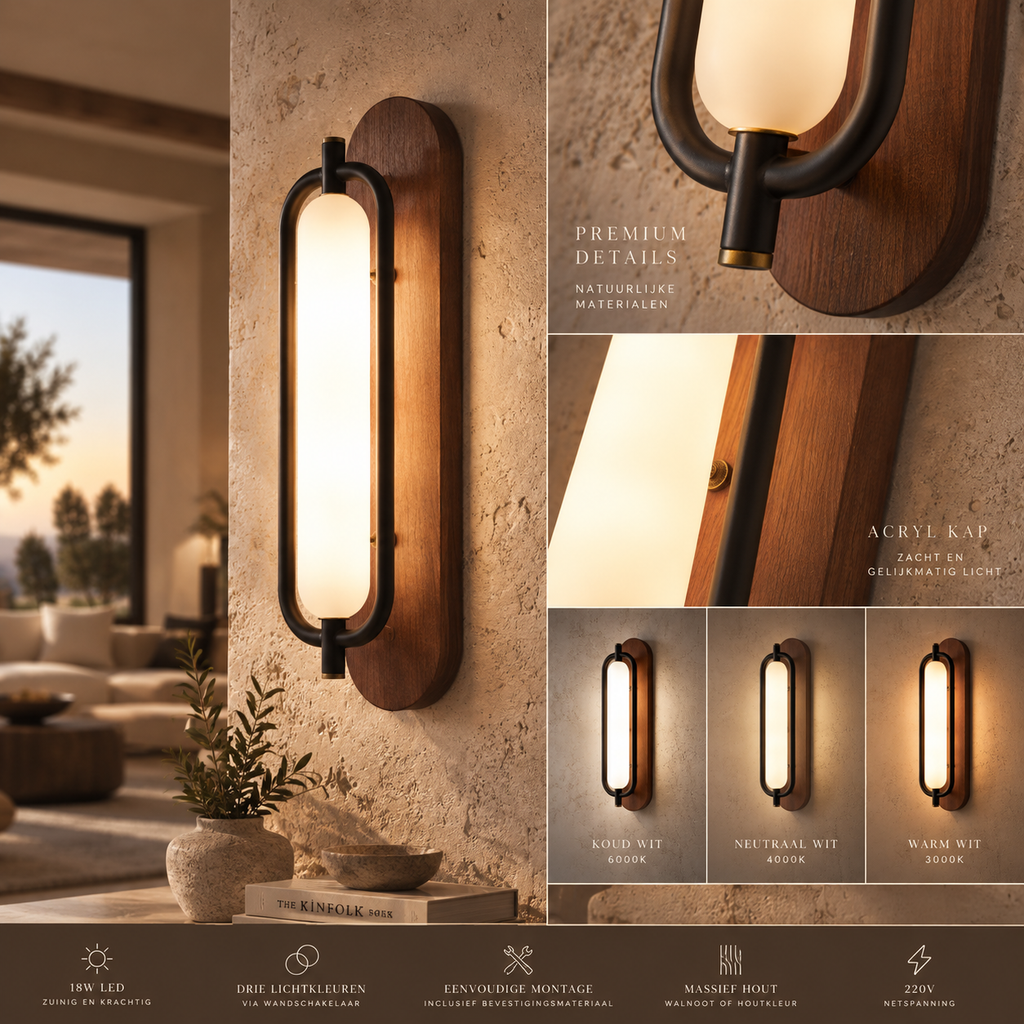 Houten wandlamp met acryl kap – 18W LED